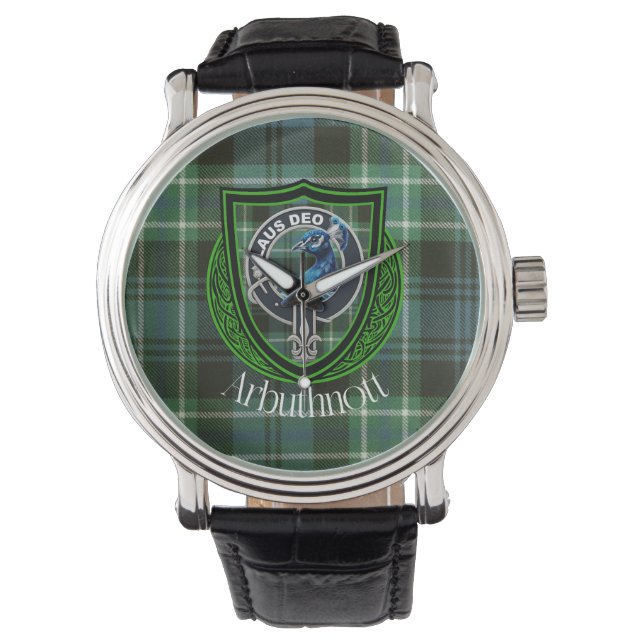 Arbuthnott Scottish Clan Tartan and Crest Watch (Front)