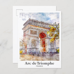 Arc de Triomphe France Art Watercolor Sketch Postcard
