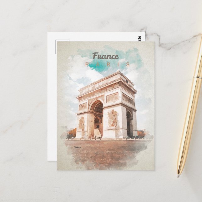 Arc de Triomphe in watercolor postcard (Front/Back In Situ)