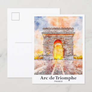 Arc de Triomphe Paris France Travel Watercolor Postcard