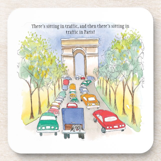 Arc De Triomphe Paris Whimsical Watercolor Art Coaster (Front)