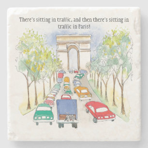 Arc de Triomphe Paris Whimsical Watercolor Art Stone Coaster