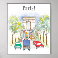 Arc de Triomphe Paris Whimsical Watercolor