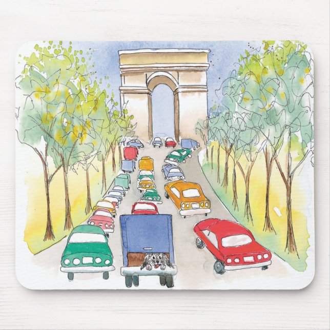 Arc de Triomphe Paris Whimsical Watercolor Sketch Mouse Pad (Front)
