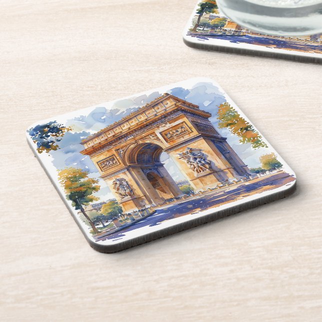 Arc de Triomphe Watercolor Travel Landmarks France Coaster (Left Side)