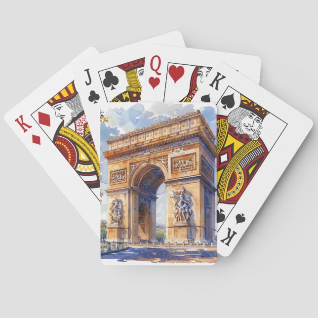 Arc de Triomphe Watercolor Travel Landmarks France Playing Cards (Back)