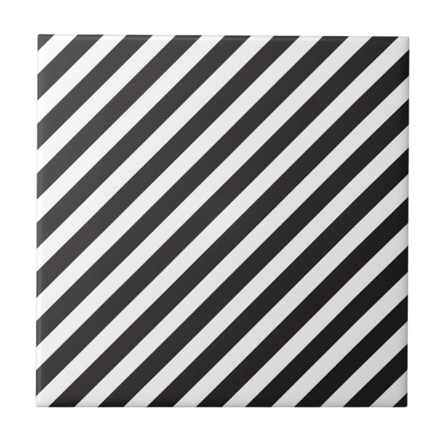 Arc Stripes Diagonal Black & White Pattern Ceramic Tile (Front)