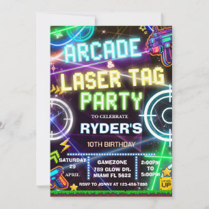 Arcade and laser tag party ALT1 Invitation