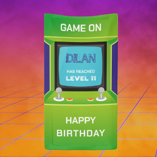 Arcade birthday, gamer birthday invitation banner