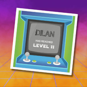 Arcade birthday, gamer birthday invitation napkin