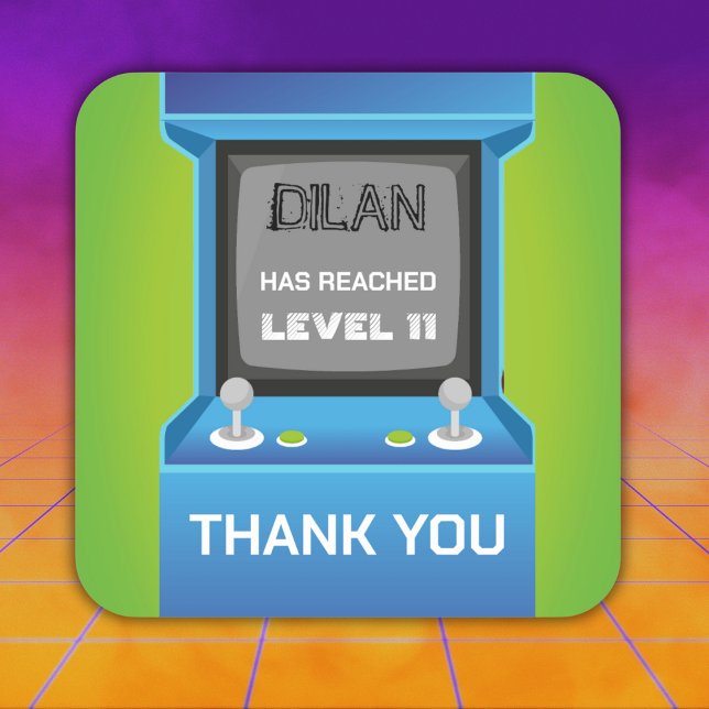 Arcade birthday, gamer birthday invitation square sticker (Creator Uploaded)