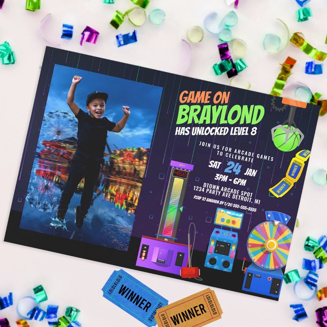Arcade Birthday Party Photo Invitation (Creator Uploaded)