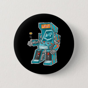 Arcade Bot- Video Game Cabinet With Joystick In Di 6 Cm Round Badge