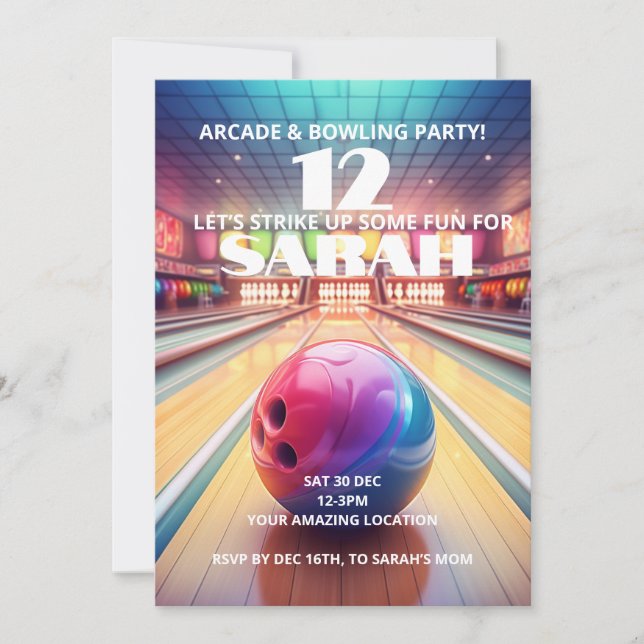 Arcade Bowling Birthday Invitation  (Front)