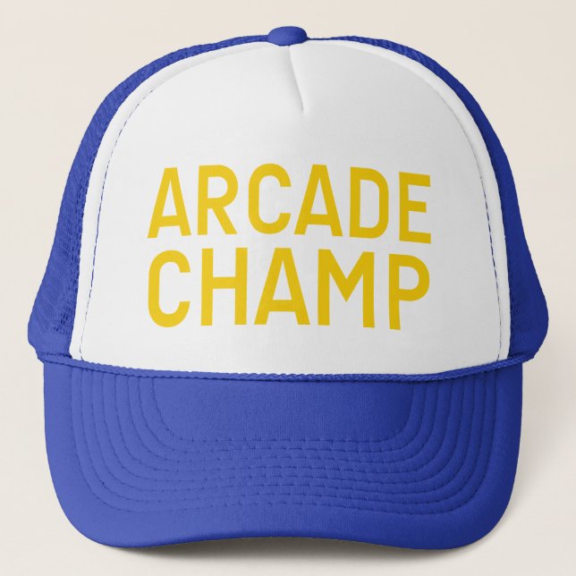 ARCADE CHAMP fun slogan hat (Front)