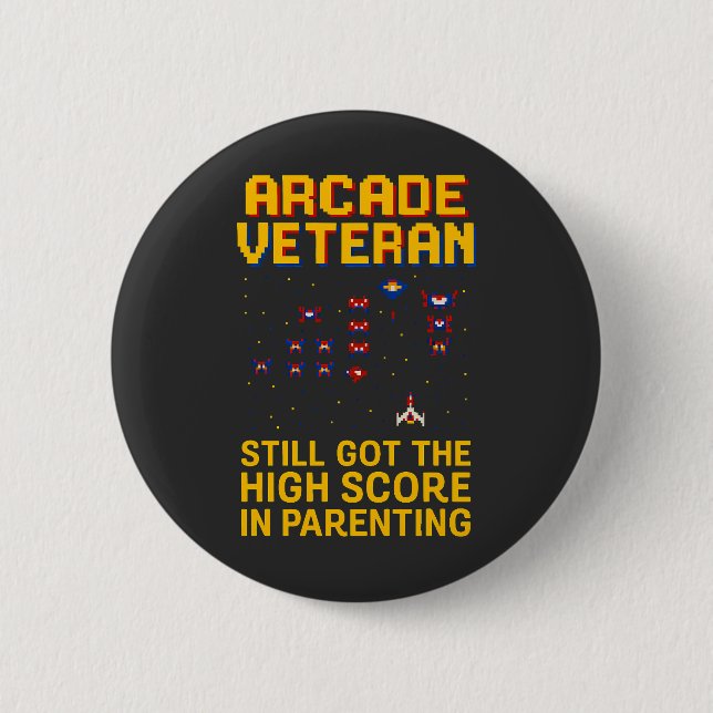 Arcade Dad Pixel Art – Retro Gamer 6 Cm Round Badge (Front)
