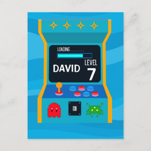 Arcade Game Birthday Boy Party Level Up Postcard