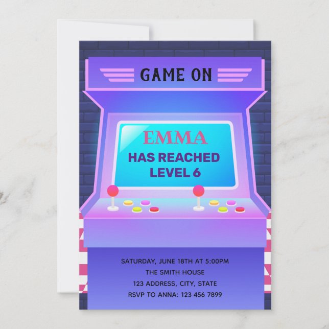 Arcade game birthday invitation (Front)