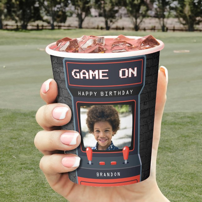Arcade Game Photo Brick Wall Retro Paper Cups (Creator Uploaded)