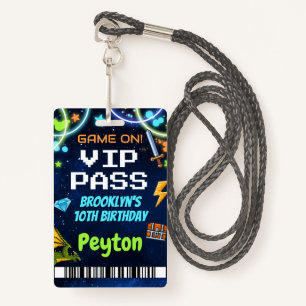 Arcade Games Birthday VIP Pass Lanyard ID Badge