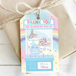 Arcade Girl Birthday Cute Blue Claw Machine Favor Gift Tags