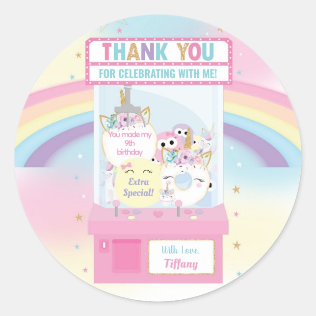 Arcade Girl Birthday Cute Pink Claw Machine  Classic Round Sticker (Front)