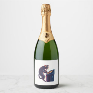 Arcade Meowster – Nostalgic Gamer Cat Sparkling Wine Label