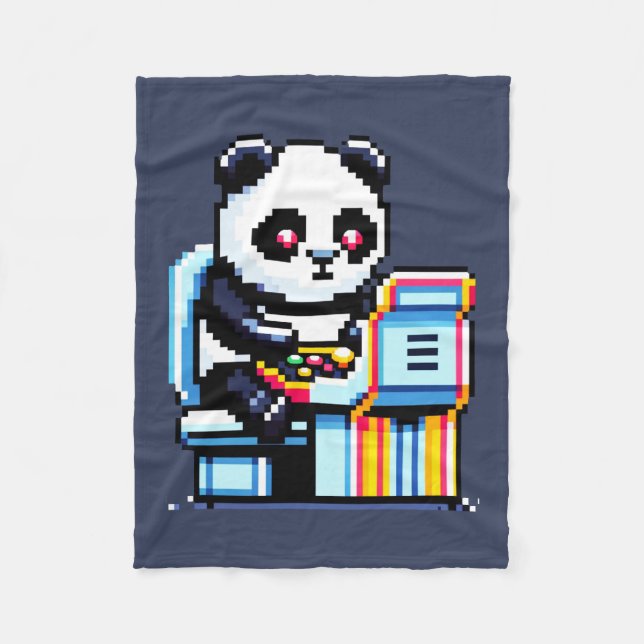 Arcade Panda Gamer - Retro Pixel Art Gaming Design Fleece Blanket (Front)