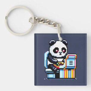 Arcade Panda Gamer - Retro Pixel Art Gaming Design Key Ring