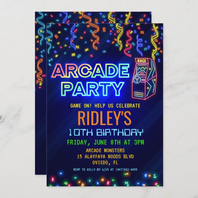 Arcade Party Birthday Invitation (Front/Back)