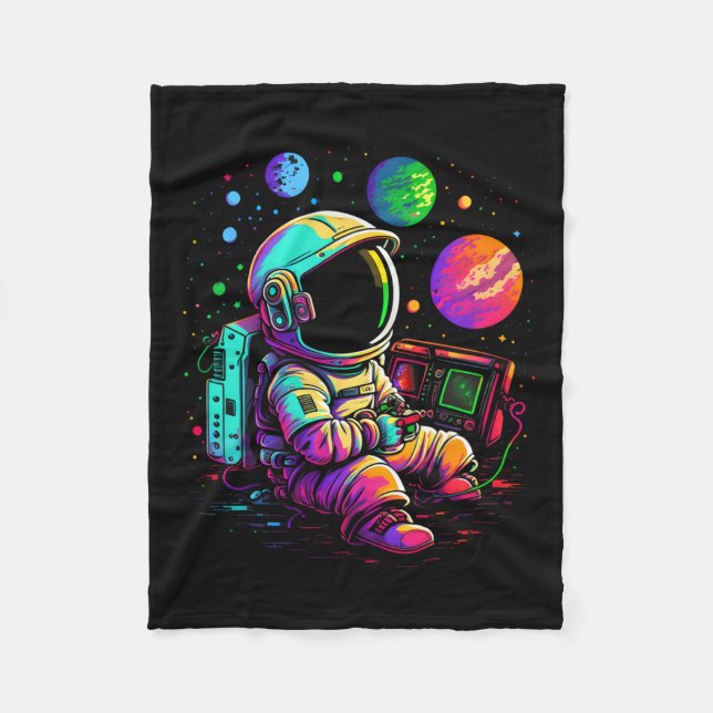 Arcade Planets Universe Gaming Astronaut  Fleece Blanket (Front)
