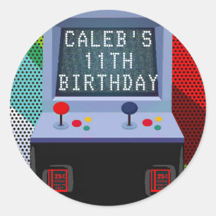 Arcade Video Game Birthday Party Favour Classic Round Sticker