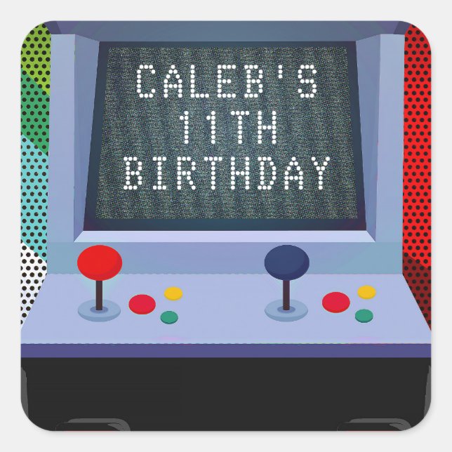 Arcade Video Game Birthday Party Favour Square Sticker (Front)