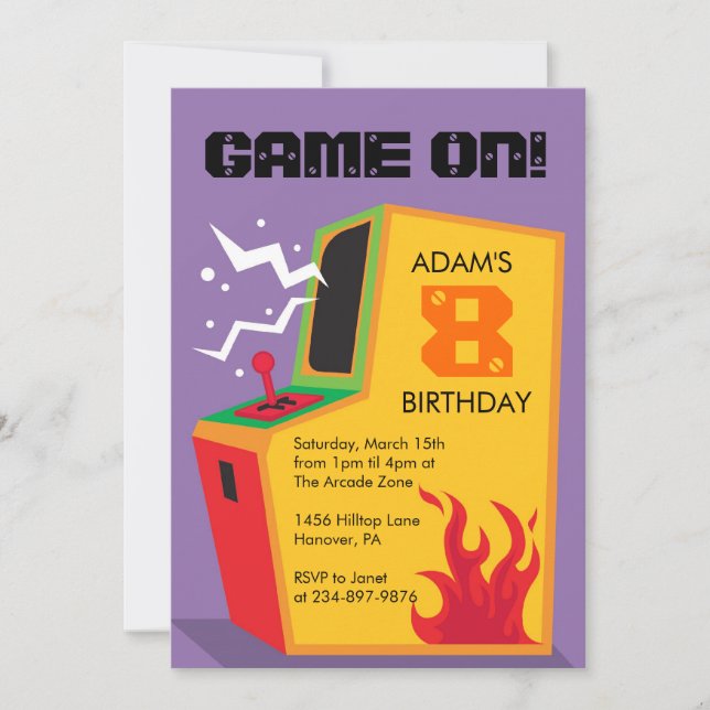 Arcade Video Game Birthday Party Invitations (Front)