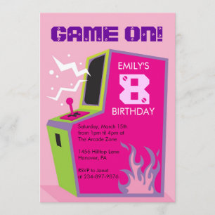 Arcade Video Game Birthday Party Invitations