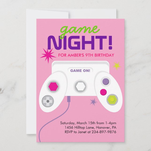 Arcade Video Game Birthday Party Invites (Front)