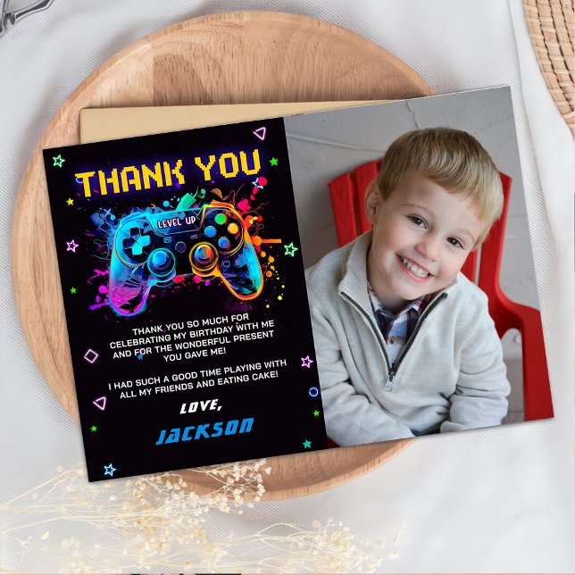 Arcade Video Game Level Up Birthday Photo Thank You Card (Creator Uploaded)