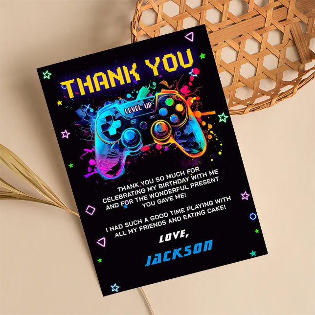 Arcade Video Game Level Up Birthday Thank You Card (Creator Uploaded)