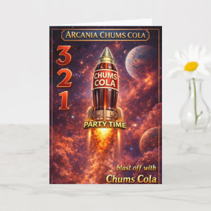 Arcadia chum cola rocket launch sci-fi birthday ca card