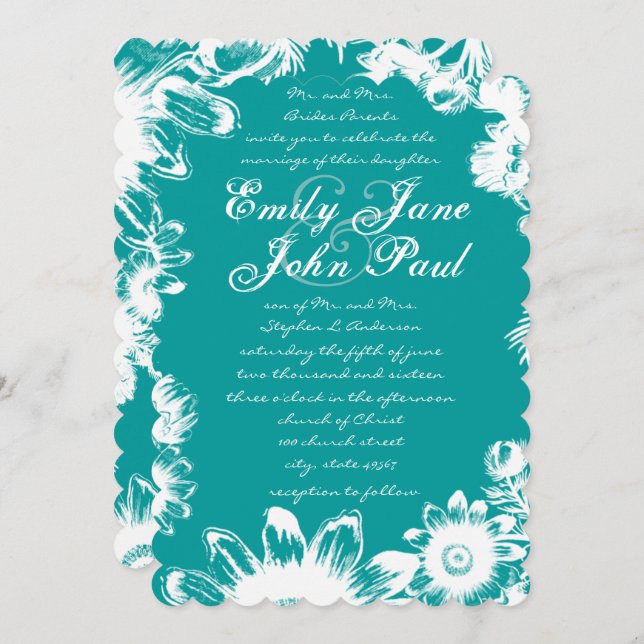 Arcadia Minty Blue Boho Floral Wedding Invitation (Front/Back)