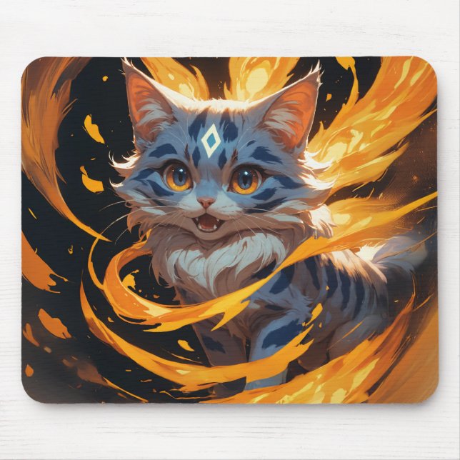 Arcane Ember: The Flamebound Kitten Familiar Mouse Pad (Front)