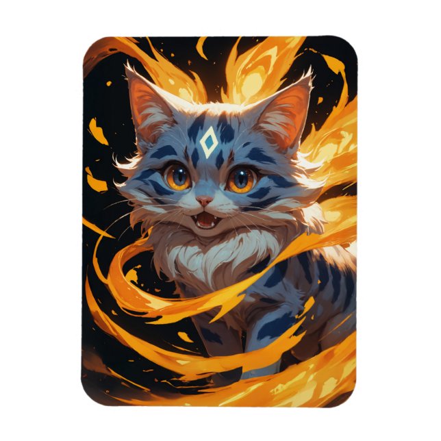 Arcane Ember: The Flamebound Kitten Magnet (Vertical)