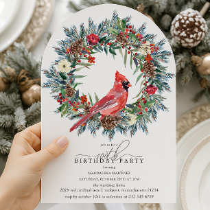 ARCH 100th Birthday Party Red Cardinal Wreath Invitation