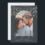 Arch 1 photo string light script modern wedding save the date<br><div class="desc">Arch 1 photo string light modern script save the date wedding card. Navy blue backer colour can be customised.</div>