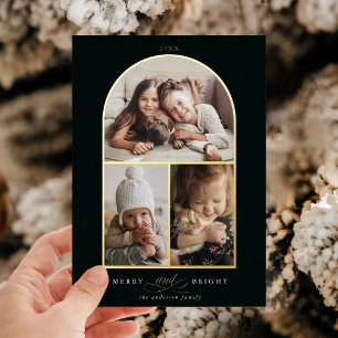 Arch 3 Photo Merry & Bright Gold Foil Holiday Card