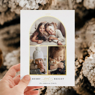 Arch 3 Photo Merry & Bright Gold Foil Holiday Card