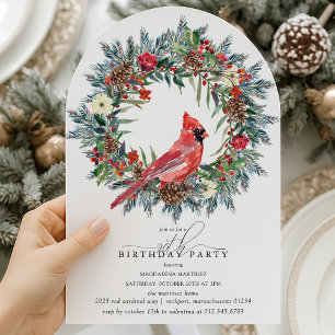 ARCH 90th Birthday Party Red Cardinal Wreath Invitation