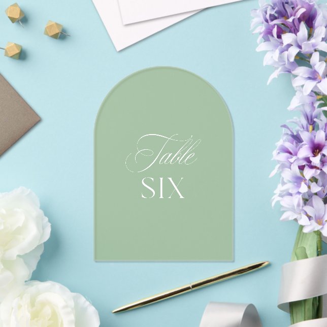 Arch Acrylic Sage Green Wedding Table Six Number Acrylic Invitations (Insitu (Wedding))