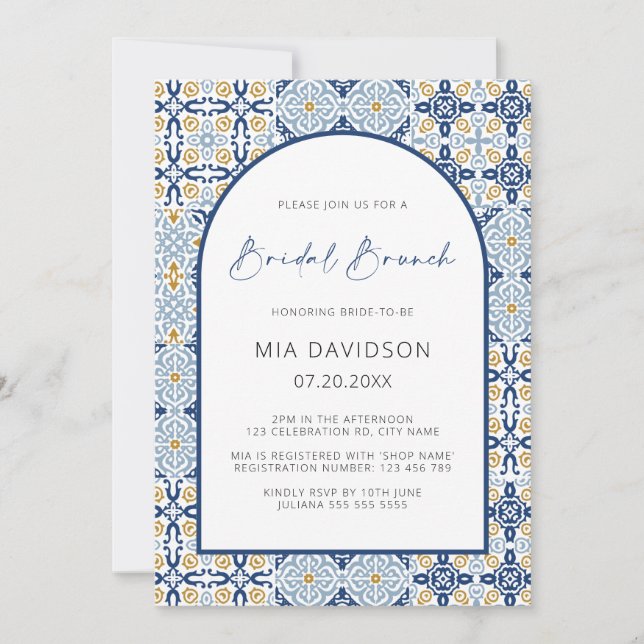 Arch Amalfi Positano Blue Yellow Bridal Brunch Invitation (Front)