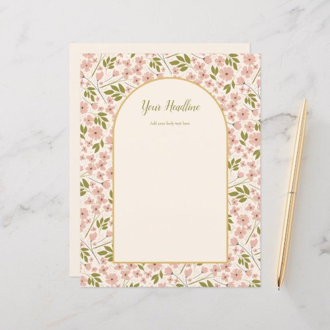 Arch and Pink Floral Custom Wedding Stationery (Front/Back In Situ)